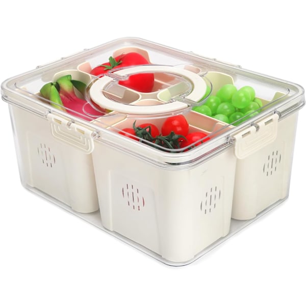 Fruit Storage Containers for Fridge with Lid and Handle, Food Box Container with 4 Removable Colanders-High-4 Colanders