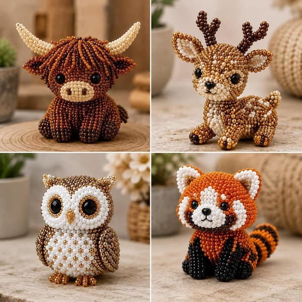 VEEBASY Tiny 3D Perle Dyre DIY Kit, Nemt DIY Perlebroderi Kit med 4 Søde Designs, 3D Perle Dyre Fremstillingssæt til Begyndere og Håndværk