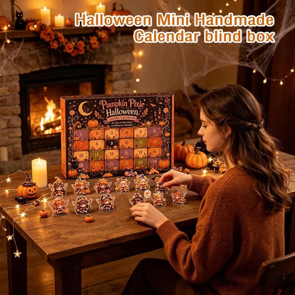Soppfe Halloween Adventskalender Skummel Nedtellingsboks Blinde Samleobjekter Akrylfigurer for Festlig Skrivebordsdekor E
