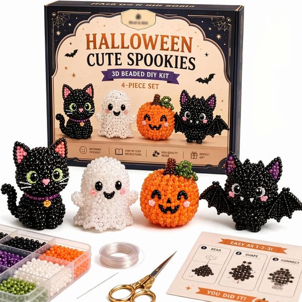 QELDRYX Halloween Spøgelse 3D Perle DIY Kit, Begynder DIY Sæsonbestemt Festgave M Set
