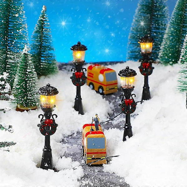 4 stk. Mini Julelysstolpe Toglampe Miniature Gadelampe Dekorative Lys Til DIY Dukkehuse Landsby Sti