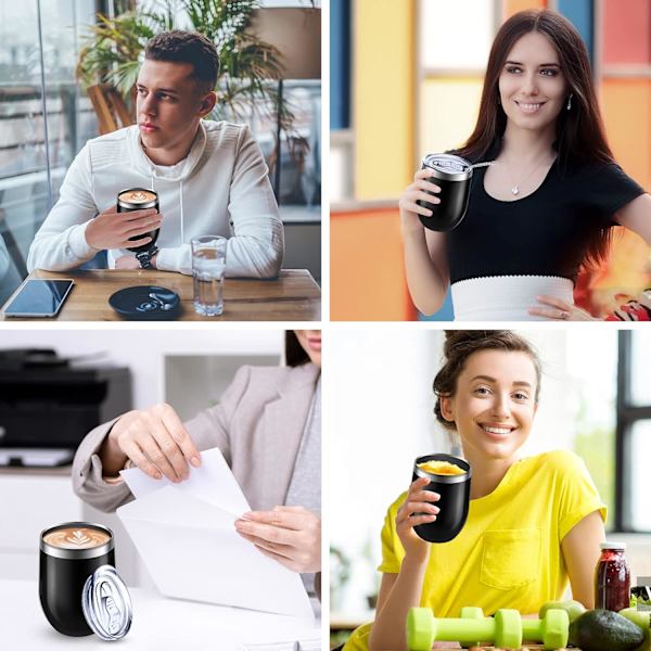Återanvändbar kaffekopp, isolerad resekopp vakuum rostfritt stål med spillsäkert lock, perfekt för varma och kalla drycker - kaffe, te, mjölk och vin black