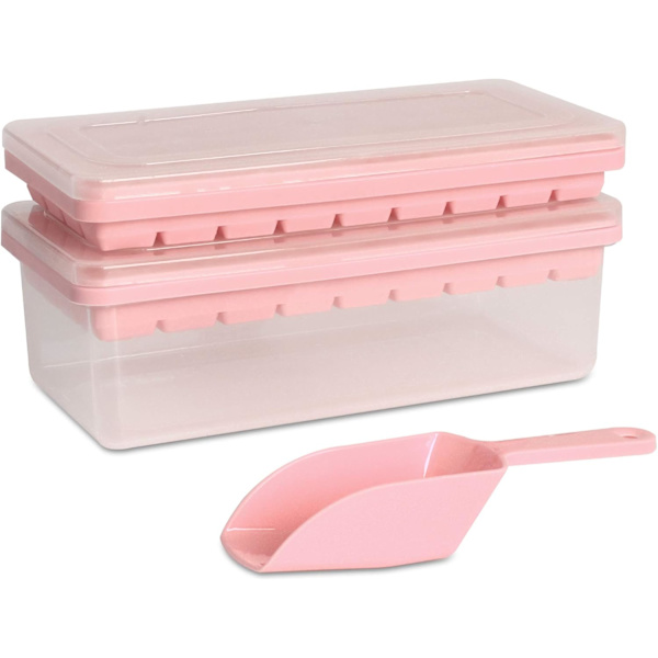 Madkvalitet silikone isterningbakke med låg og opbevaringsbeholder til fryser, nem udløsning 2*36 små isterningbakke med spildsikkert låg og spand pink