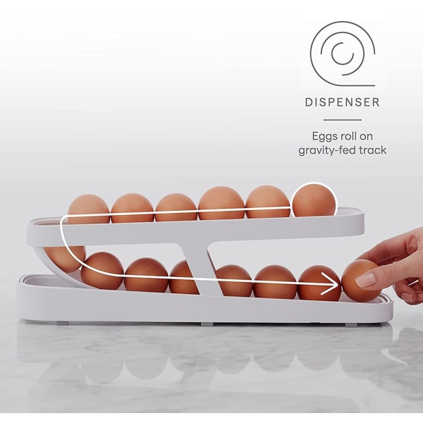 Æggeholder Køleskab Æggebakke, Køleskabsarrangør, Automatisk rullende ægholder 2 lags automatisk rullende ægdispenser Æggedispenser Æggeopbevaring