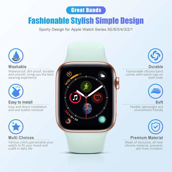 Sportband kompatibel med Apple Watch iWatch-band 38 mm 40 mm S/M för kvinnor och män, mjukt silikonarmband, ljusgrönt