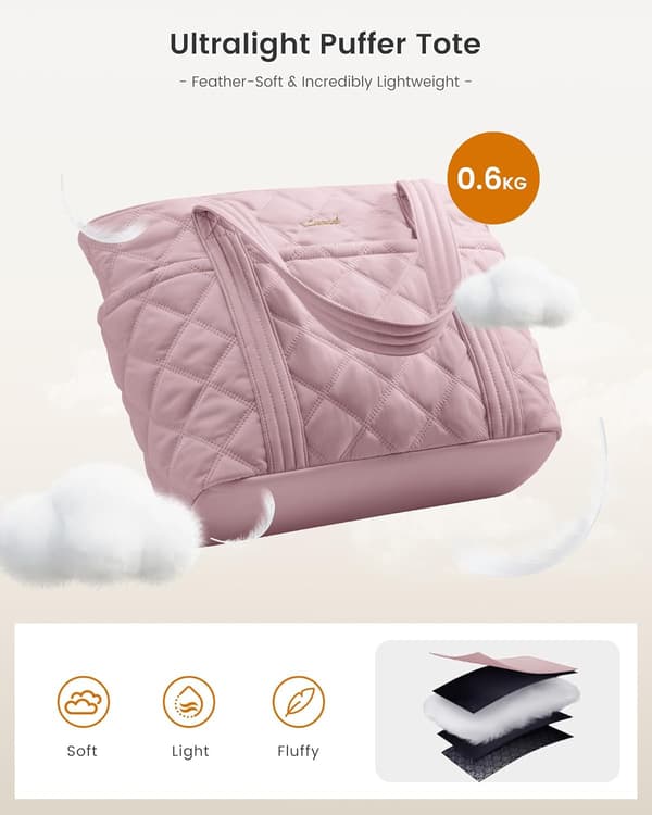 1 stk. bærbare muleposer til kvinder, letvægts puffer håndtaske til skole, pink pink