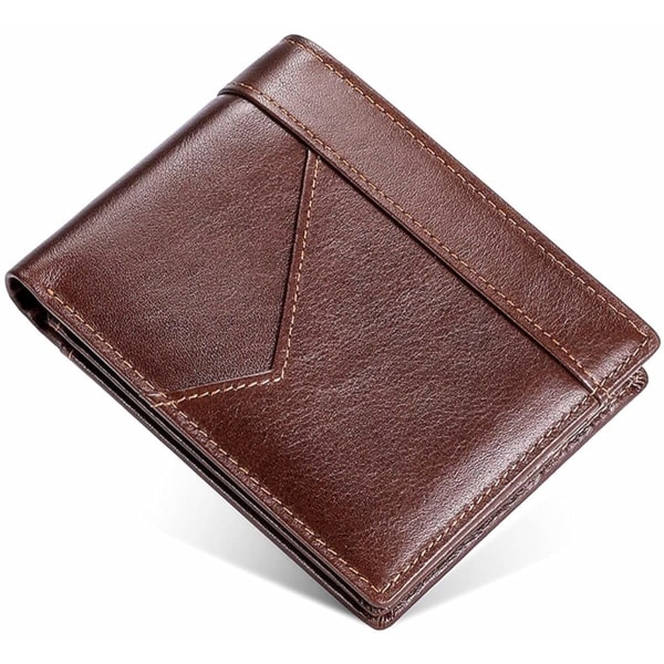 Slanke RFID-punge til mænd - Forlomme i ægte læder Bifold-pung rejsepung Kaffe