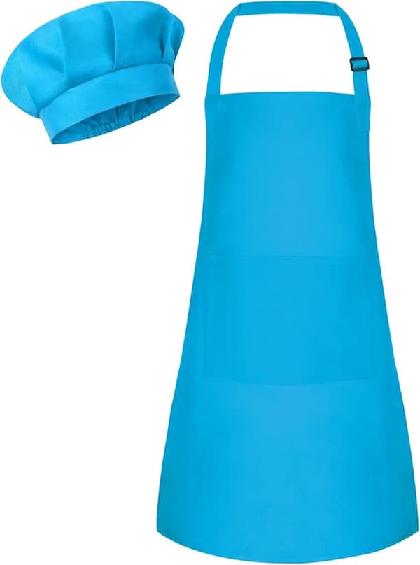 Børneforklæde og kokkehue sæt Børneforklæde justerbart, Børnekokkemaling til madlavning bagning, blå blue