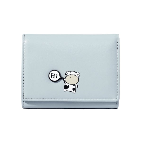 Jenter Cute Cow Trefoldet lommebok Liten lommebok Kontantlomme kortholder ID Vindusveske for kvinner (LYSEBLÅ, COW)