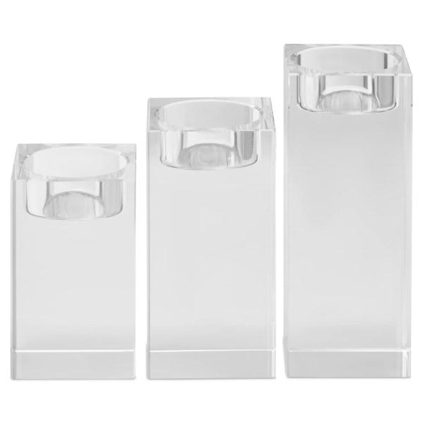 Krystalglas fyrfadsstagesæt - klare lysestager til spisebord, tilbehør til hjemmet, bryllupsdekorationer - pakke med 3