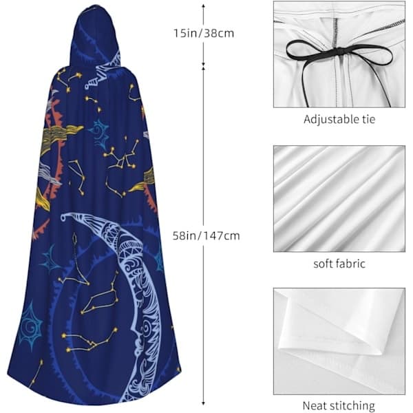 YETTA YANG Halloween Hætteklædt Kappe til Voksne Mænd Kvinder Jul Hætteklædte Trøjer Kappe Cosplay Cosplay Kostumer Blå Stjerne Måne One Size