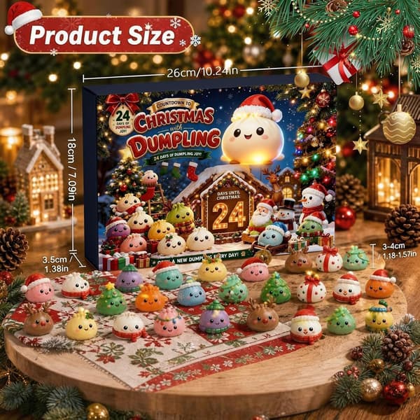 Squishy julekalender 2026 med 24 dages squishies dumpling jul, B B