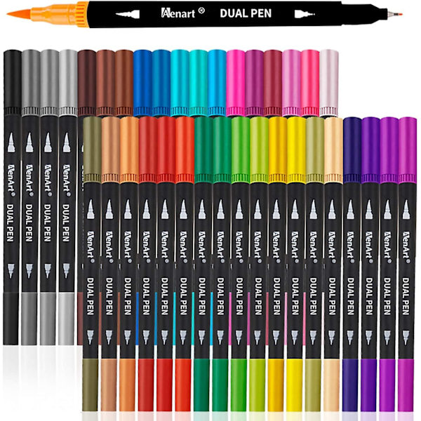 Brush Marker Dual Tip Pen - 36 Färger Konstmarkörer För Barn - Finspetspenna Och Penselpenna Perfekt För Bullet Journal, Färgläggning