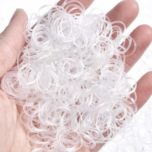 Paket med 1000 minigummiband Mjuka elastiska band för barnhår, hårflätor, bröllopsfrisyr och mer (klar)