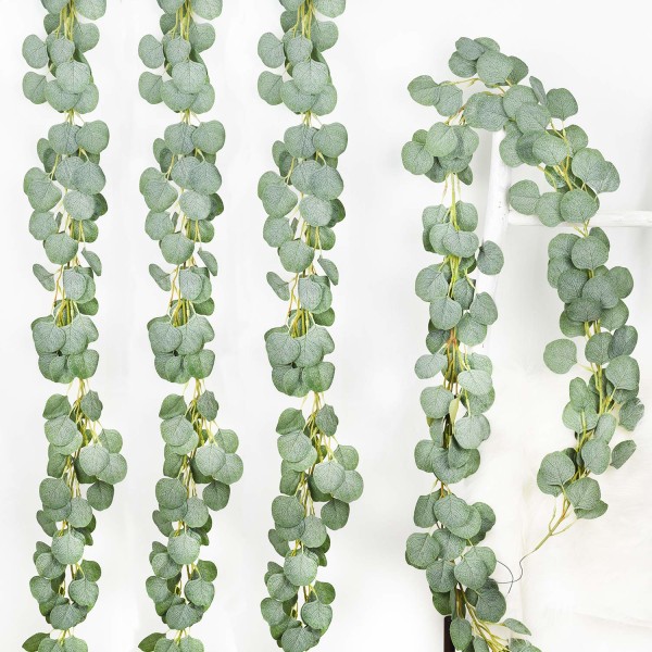 4 pakke kunstig eukalyptus krans imitert silke eukalyptus blader vinstokker Håndlaget krans grønt bryllup Bakgrunn bue veggdekor
