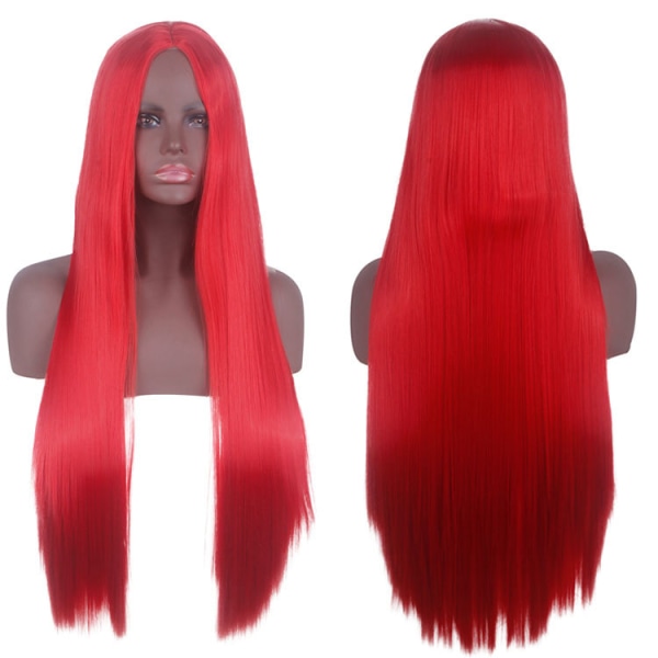 Dames 80cm Lang Straight Midden Scheiding Halloween Kostuum Cosplay en Dagelijkse Pruik (Rood)