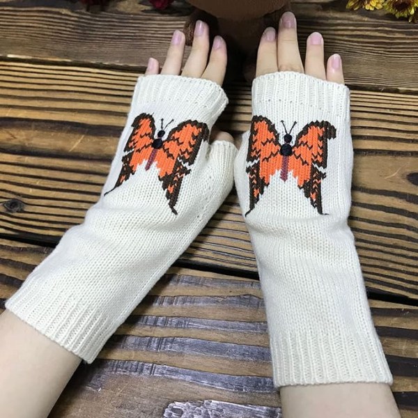 Kvinders grænse efterår og vinter Orange sommerfugl lang varme strikkede handsker til voksne Uld handsker Handsker blonder sølv