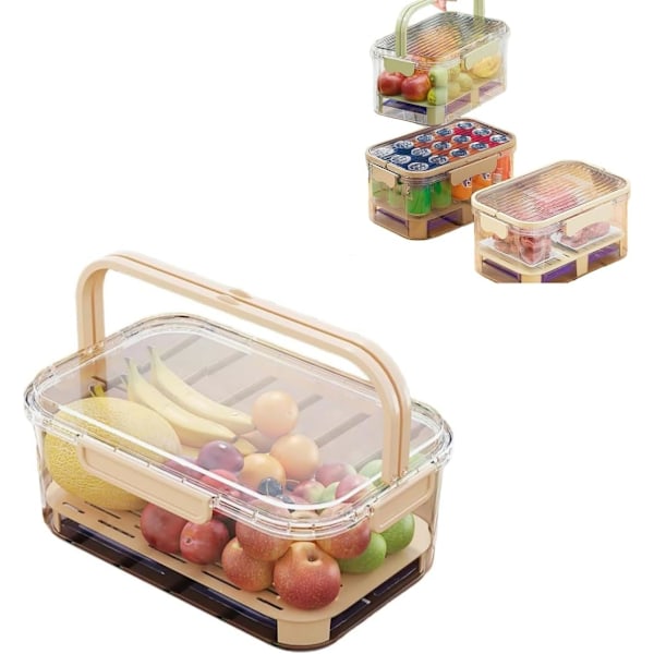 Portable Refrigerator Fresh-Keeping Box,Snack Box Container,Food Storage Container,  Prep Container for Picnic (Beige)