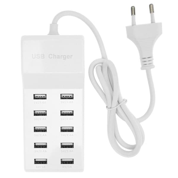 USB-ladestation 10-port vægstrøm Smart oplader til flere enheder EU-stik 100-240V