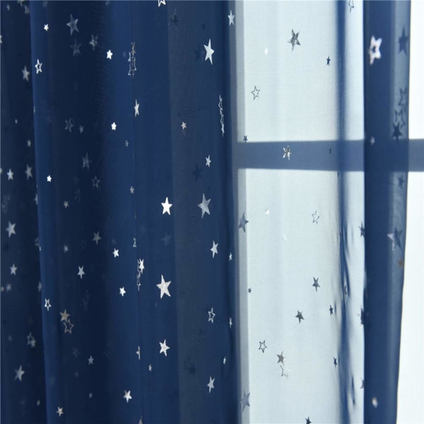 Star Tyll -verho, läpinäkyvä tähtiverho makuuhuoneeseen Glitter Star Voile -verhopaneeli Voile Net -verho (100x270 cm, laivasto, 1 verho)