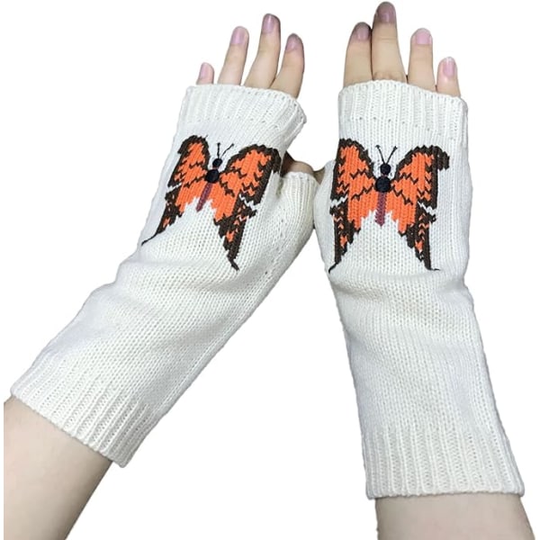 Kvinders grænse efterår og vinter Orange sommerfugl lang varme strikkede handsker til voksne Uld handsker Handsker blonder sølv