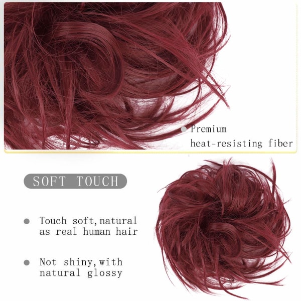 Smutsigt bullhår Hår med elastiska gummibandsförlängningar Hårstycke Syntetiska hårförlängningar Scrunchies (Tousled Updo Bulle, ljusröd)