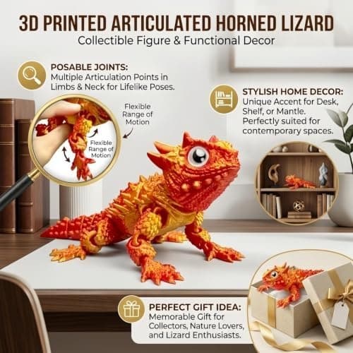 3D-printet øglefigur, 1 stk 3D-printede dyr og 3D-printede leker, fleksibel leddet hornøgle skrivebordsdekorasjon, samleobjektgave Horned Lizard