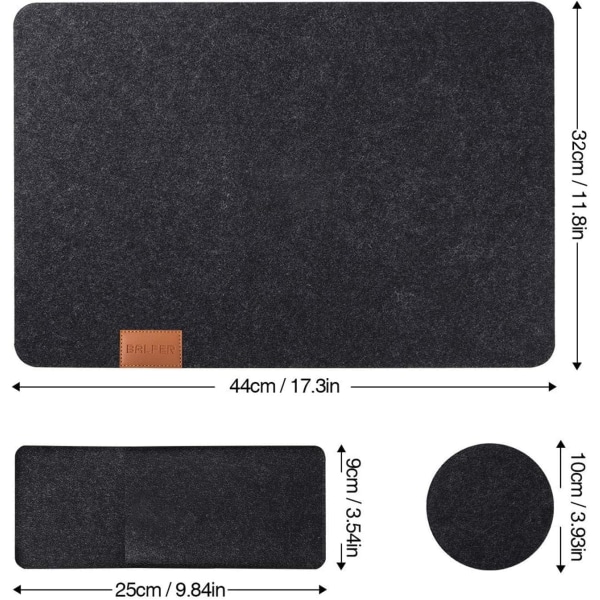 Set of 18 Washable Felt Place Mats in Anthracite