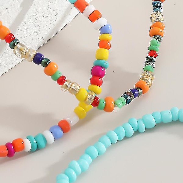 7 stk fargerike små perler bohemia bangle elastisk armbånd sett smykker tilbehør