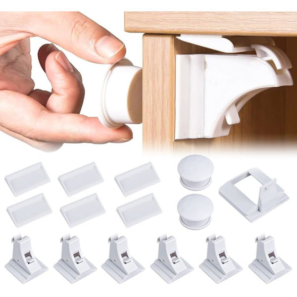 Magneettiset lapsiturvallisuuslukot kaappeihin, vauvan laatikkolukot 6 lukkoa + 2 avainta, magneettinen lapsilukko, lapsiturvallisuuslukot kaappeihin, vauvan turvalukot