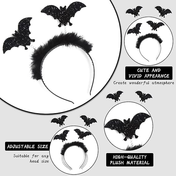 2 stk. Halloween-hårbånd, sorte flagermus-edderkop Halloween-hårbånd til voksne udklædning damer fluffy hårbånd, 22*18cm