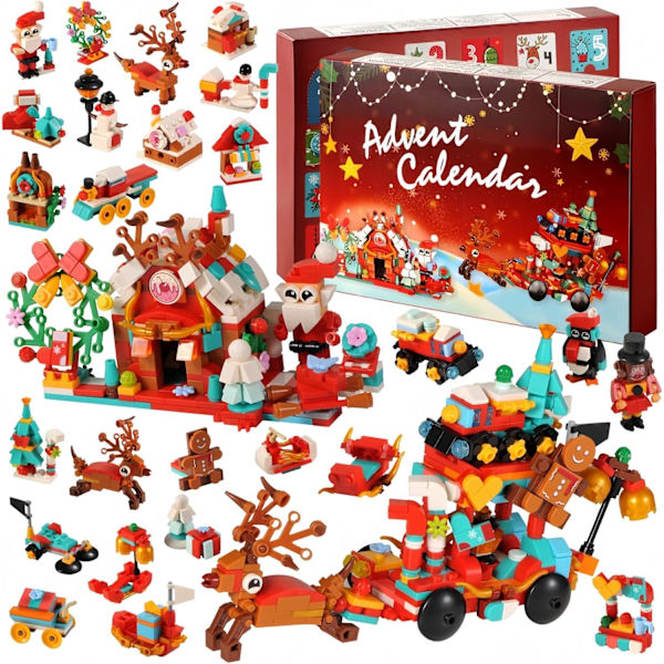 2024 Adventskalender, 24 Dagar Julnedräkning med 895 St 12 I 1 Tomtens Släde Dessert Hus Byggklossar Leksaker för Barn Juldekoration