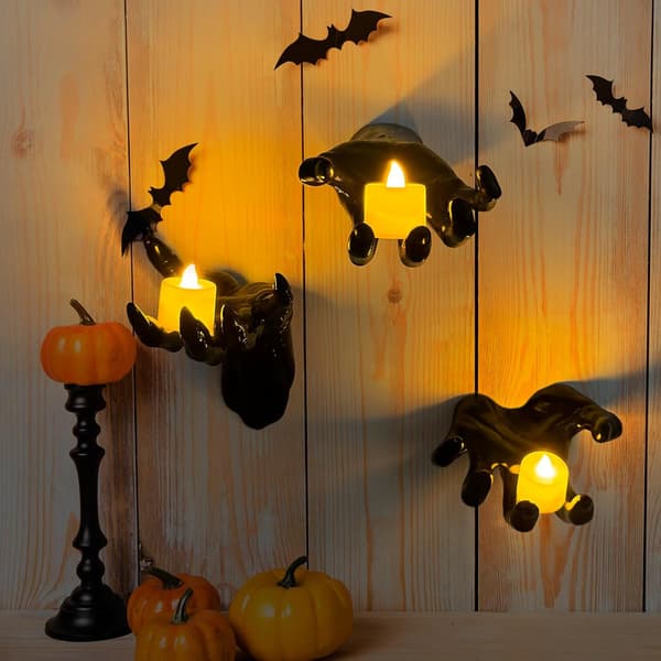 Halloweenpynt 3 sæt uhyggelige hænder med stearinlys Halloween vægpynt