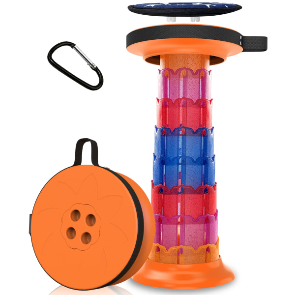 Uttrekkbar avføring Campingkrakker Teleskopisk Fordable stol med dreibar pute Bærbar sammenleggbar krakk Orange Rainbow