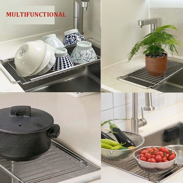 Multifunktionel rustfrit stål køkkenvask tørrestativ teleskopisk vaskstativ rustfrit stål vaskstativ (justerbar 40-60 cm