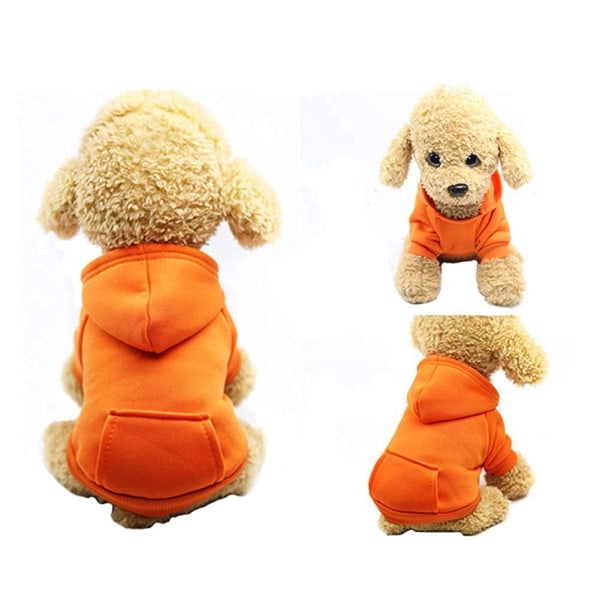 Vinterhunde-hættetrøje sweatshirts med lommer Varmt hundetøj til små hunde Chihuahua frakkebeklædning Puppy Cat Custume (orange, XX-Small)