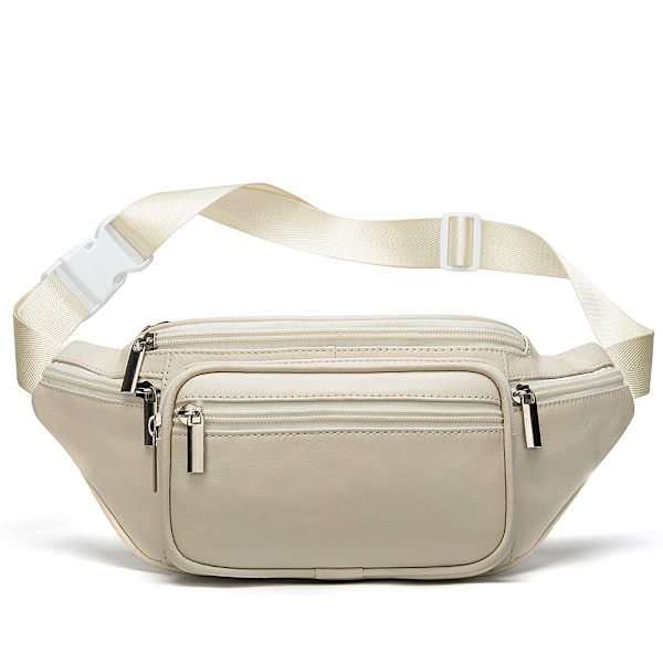 Herr Läder Midjeväska Utomhus Svart Mobiltelefon Läder Väska Fritid Sport Crossbody Bröstväska (Vit)