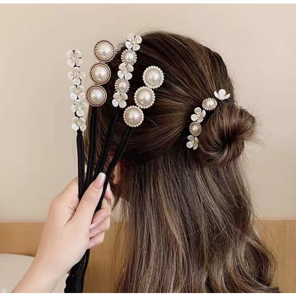 4 STK Kvinder Magic Hair Bun Maker med Peal and Flower Hestehaleboller Shaper Tidligere Donut Holder Hair Twist Curler Hårtilbehør Hårstylingværktøj