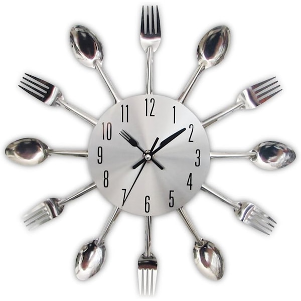 3D Removable Modern Creative Cutlery Kitchen Spoon Fork Wall Clock Mirror Wall Decal Wall Sticker Room Home Decoration-Silver