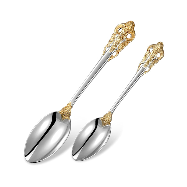 Elegantti ruokailuvälinesarja, 5-osainen ruokailuvälinesarja, kiillotettua 18/10 ruostumatonta terästä, kiiltävä, hieno hopeinen ruokailuvälinesarja, kullatuilla koristeilla