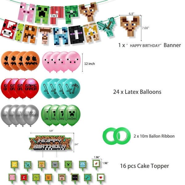Minecraft Tema Bursdagsbanner Ballong Festdekorasjoner Levering BBB B