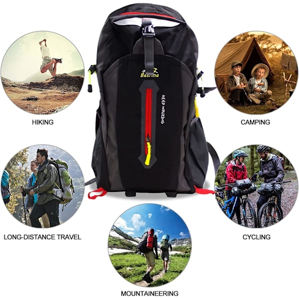Lätt vandringsryggsäck, multifunktionell vattenavvisande casual camping trekking ryggsäck för cykling resor klättring bergsbestigare utomhus sport black