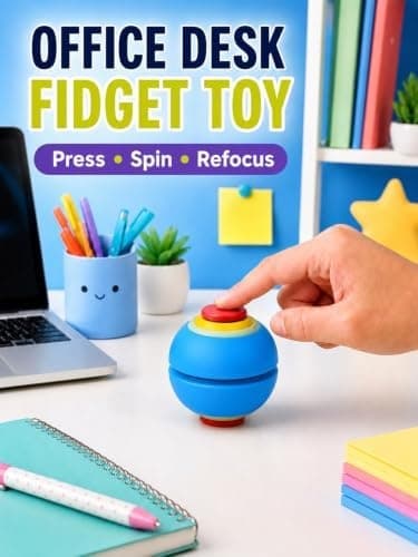 Balkwan 3D-printad press-to-spin fidget-boll, push & spin sensorisk leksak, stresslindrande skrivbordsspinner för klassrum, kontor och hem, handhållen fidget Blue