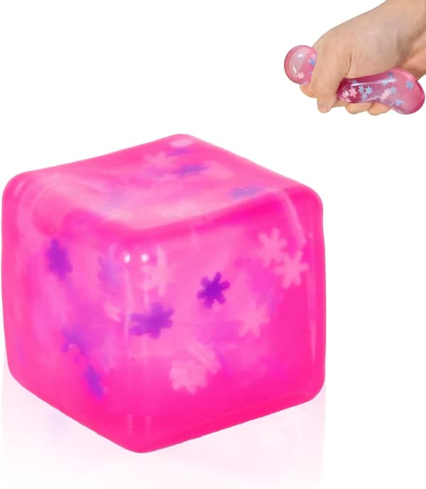 Stresskub Isbit med Snöflingor 1.97\", Snöbitar Tyst Fin Fyrkantig Form Ångest Sensorisk Squishy Fidgetleksak Långsam Stigning (Rosa) pink