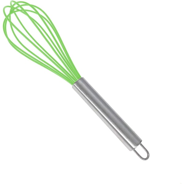 Kjøkken silikonvisp, ballong mini wirevisp, rustfritt stål og silikon non-stick belegg håndeggmikser (grønn, 8 tommer)