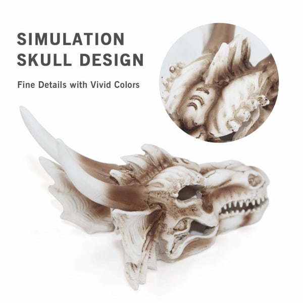 Fish Tank Decor Dragon Skull- Aquarium Decoration Resin Emulational Dinosaur, Cool Fish Aquarium Accessories, Hideaway Tunnel Ornament, 5,5×3,7×4 tum