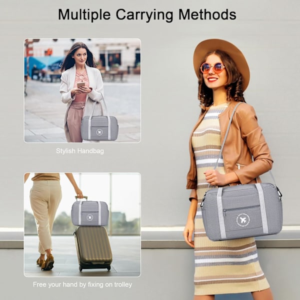 Ryanair Kabinbag 40x20x25 Reise Duffel Bag  Foldbar Undersete Kabinbag Vanntett Weekendbag Lett Håndbagasje Bag grey