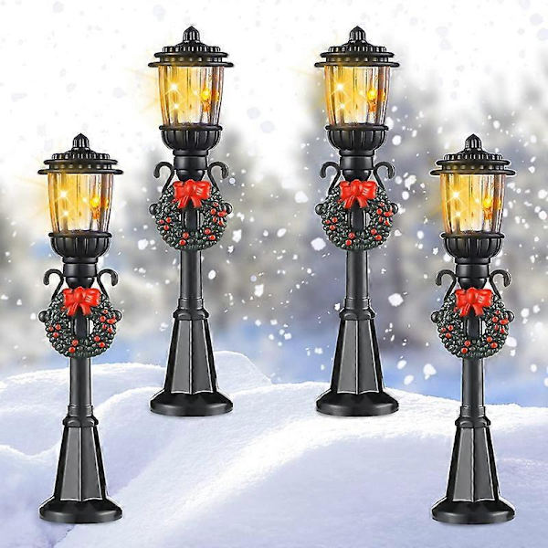 4 stk. Mini Julelysstolpe Toglampe Miniature Gadelampe Dekorative Lys Til DIY Dukkehuse Landsby Sti