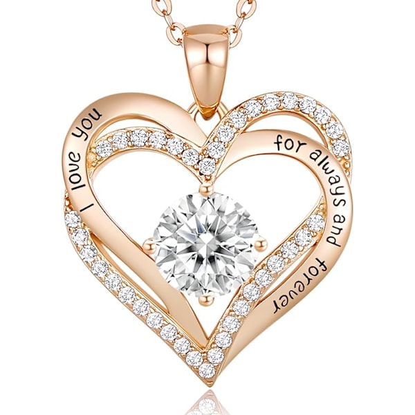 Necklaces for Women Love Heart Pendant Birthstone Rose Gold