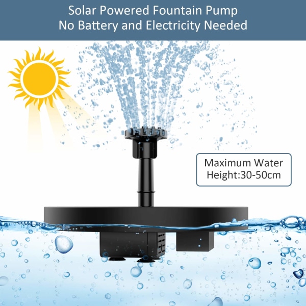 Solar springvandspumpe, soldrevet vandfontæne med 6 dyser, flydende solar dampumpe til fuglebad, have, dam, pool og akvarium